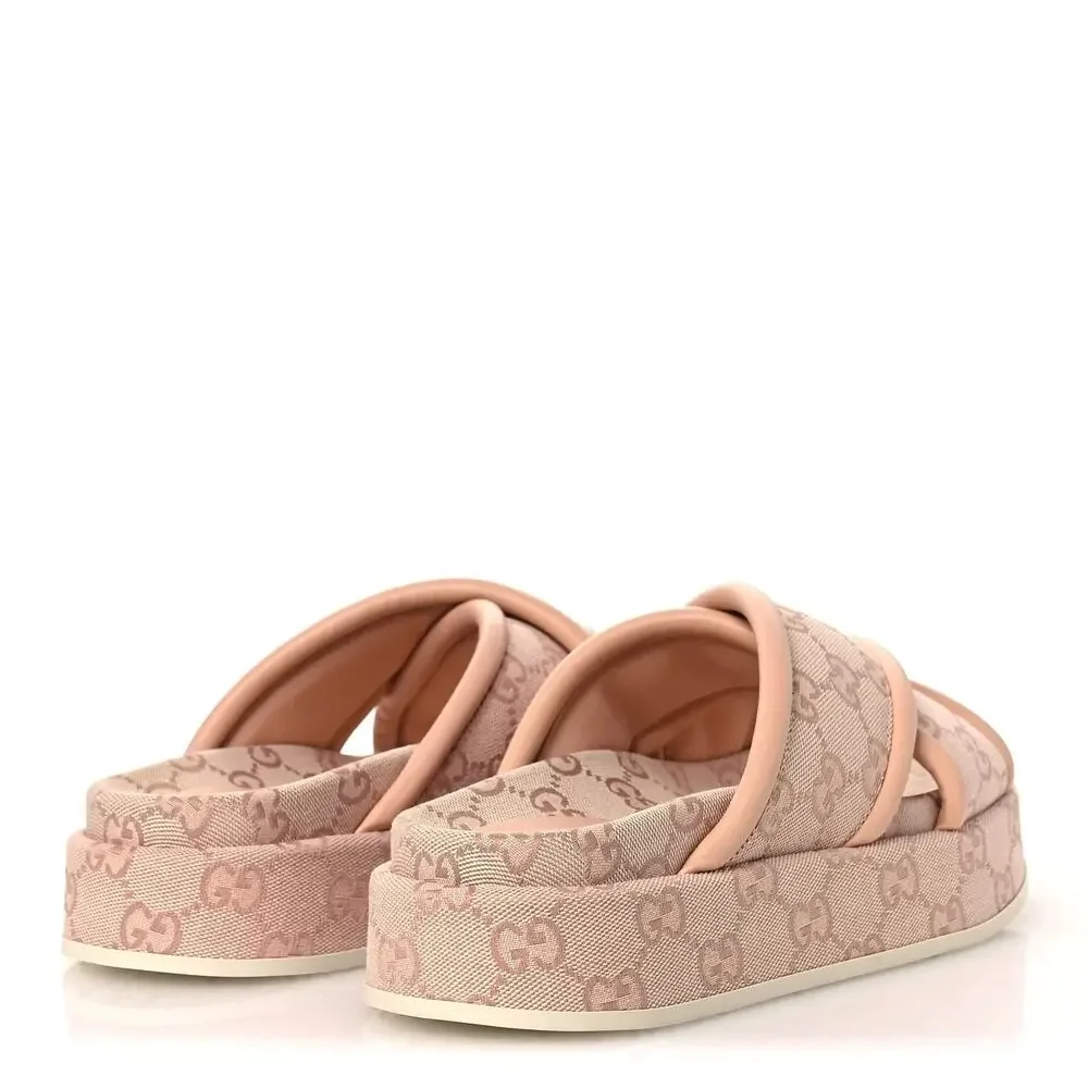 Gucci GG Canvas Pink Platform Slides 816798 Women's 38.5 US 8.5 NEW